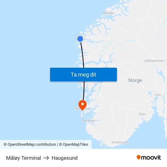 Måløy Terminal to Haugesund map