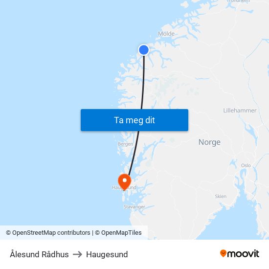 Ålesund Rådhus to Haugesund map