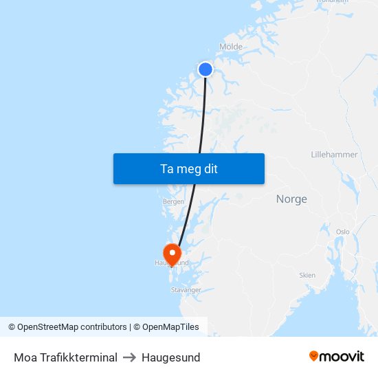 Moa Trafikkterminal to Haugesund map