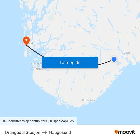 Drangedal Stasjon to Haugesund map