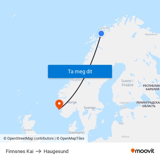 Finnsnes Kai to Haugesund map