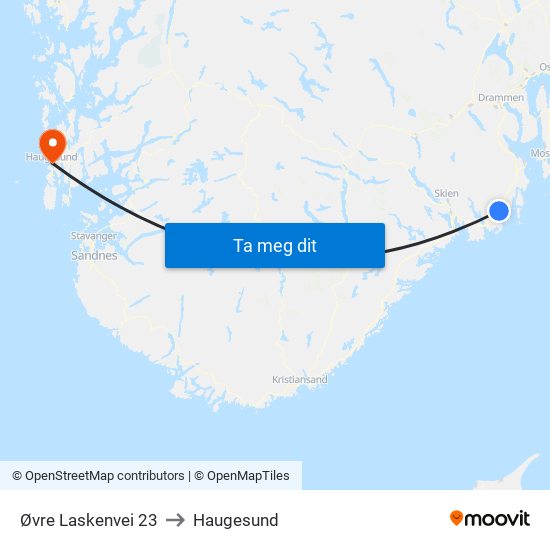 Øvre Laskenvei 23 to Haugesund map