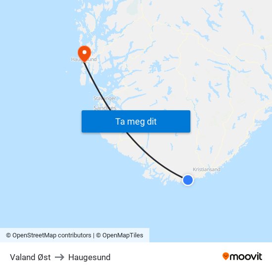 Valand Øst to Haugesund map