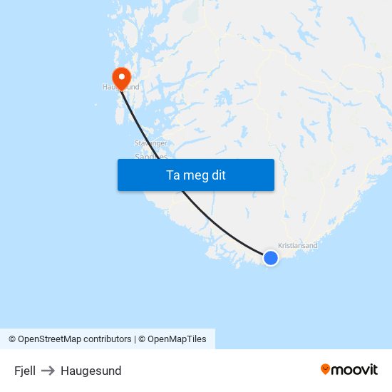 Fjell to Haugesund map