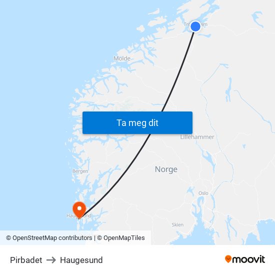 Pirbadet to Haugesund map