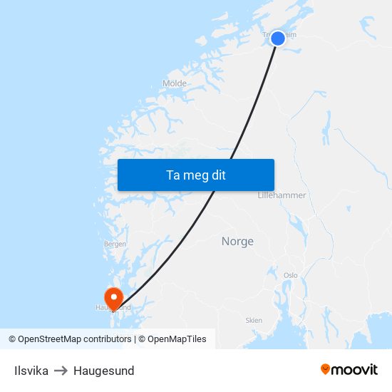 Ilsvika to Haugesund map