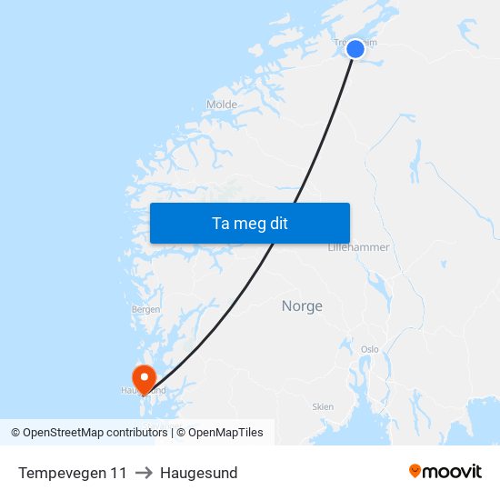Tempevegen 11 to Haugesund map