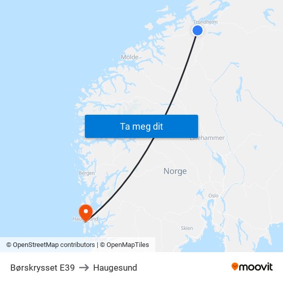 Børskrysset E39 to Haugesund map