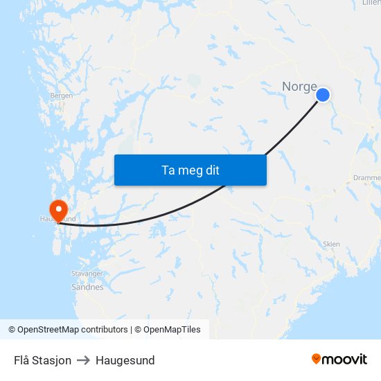 Flå Stasjon to Haugesund map