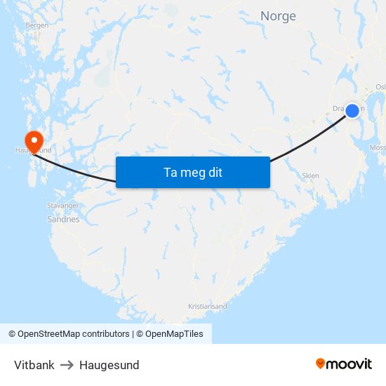 Vitbank to Haugesund map