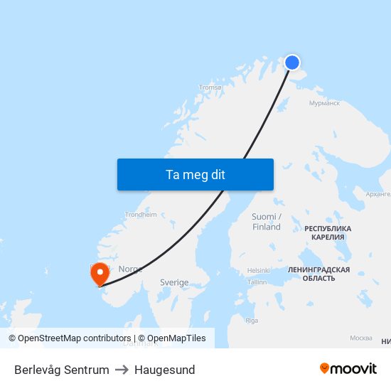 Berlevåg Sentrum to Haugesund map