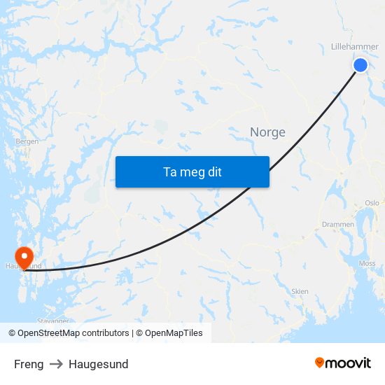 Freng to Haugesund map