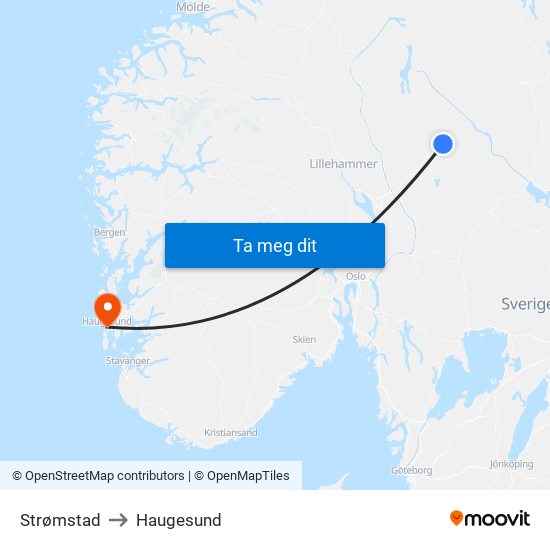 Strømstad to Haugesund map