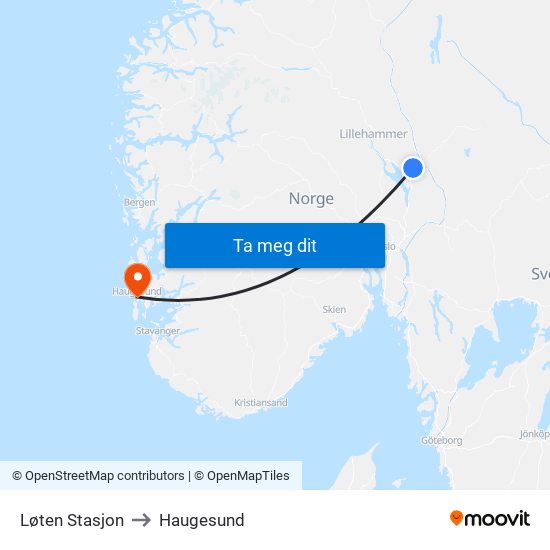 Løten Stasjon to Haugesund map