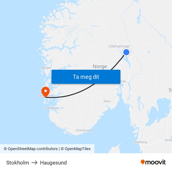 Stokholm to Haugesund map