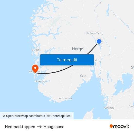 Hedmarktoppen to Haugesund map