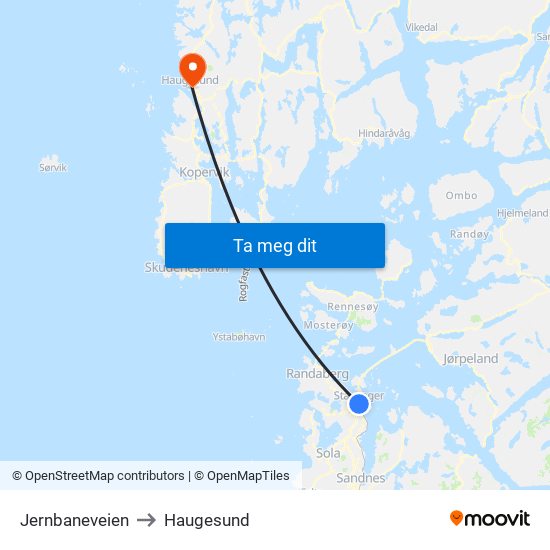 Jernbaneveien to Haugesund map