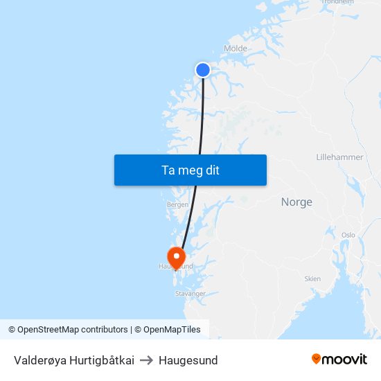 Valderøya Hurtigbåtkai to Haugesund map