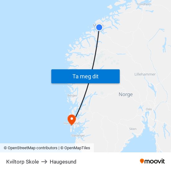 Kviltorp Skole to Haugesund map