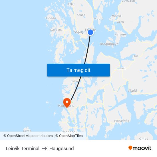 Leirvik Terminal to Haugesund map
