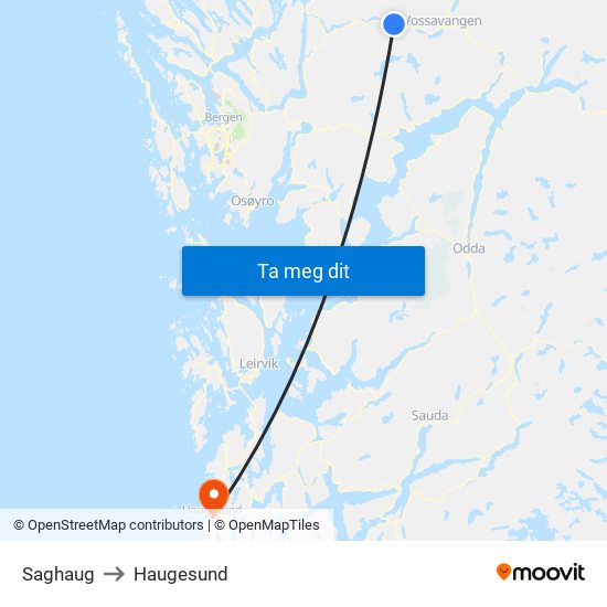 Saghaug to Haugesund map