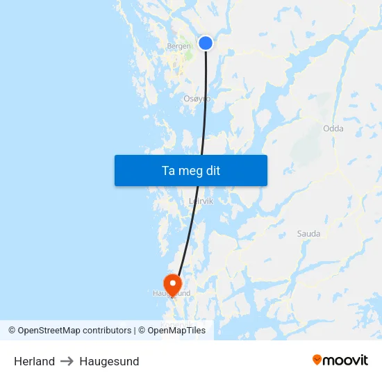 Herland to Haugesund map