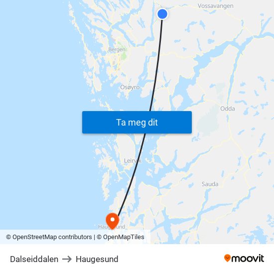Dalseiddalen to Haugesund map