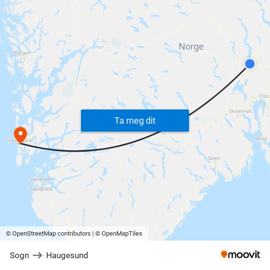 Sogn to Haugesund map
