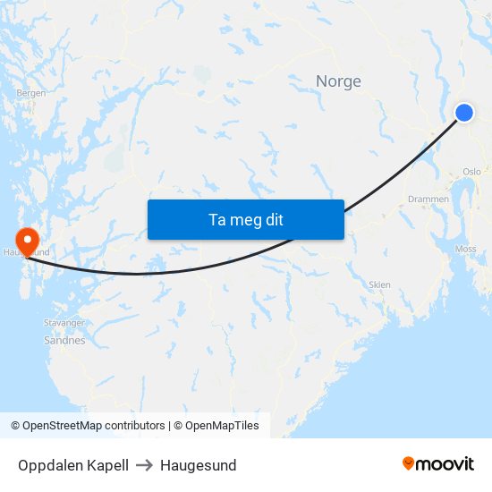 Oppdalen Kapell to Haugesund map