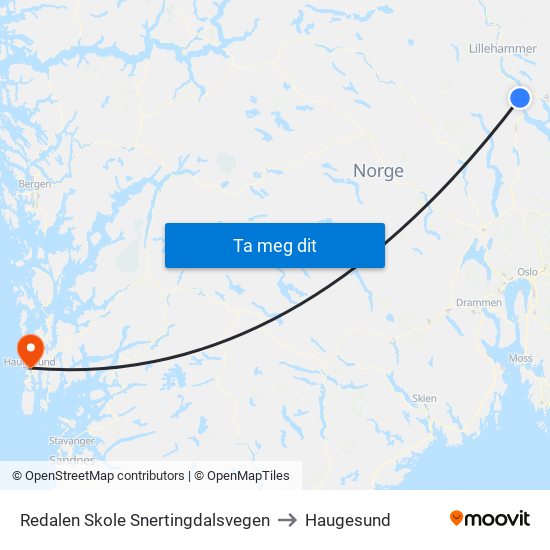 Redalen Skole Snertingdalsvegen to Haugesund map