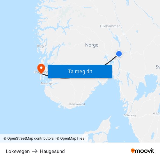 Lokevegen to Haugesund map