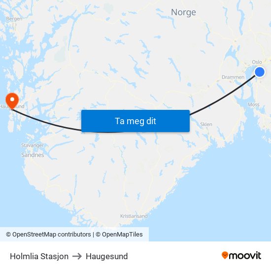 Holmlia Stasjon to Haugesund map