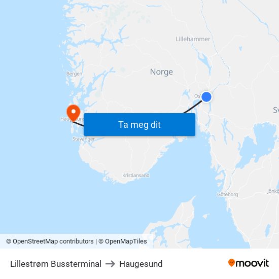 Lillestrøm Bussterminal to Haugesund map