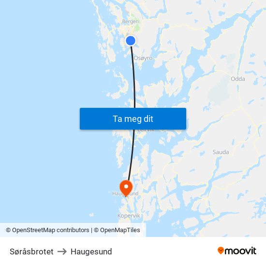 Søråsbrotet to Haugesund map