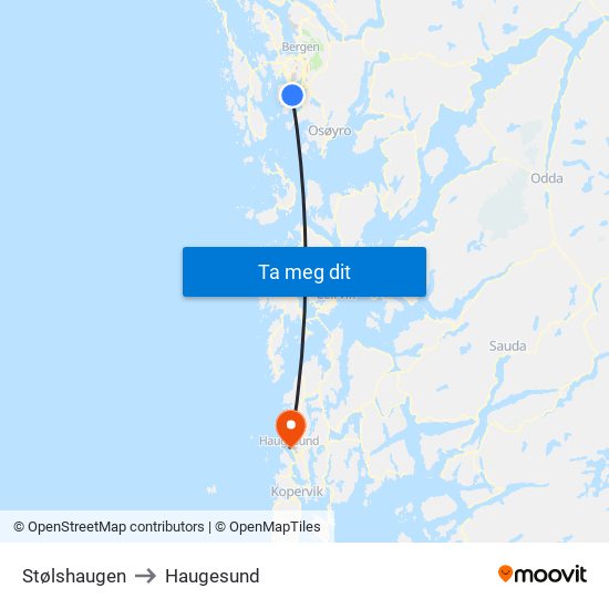 Stølshaugen to Haugesund map