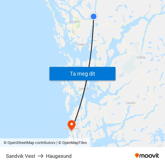 Sandvik Vest to Haugesund map