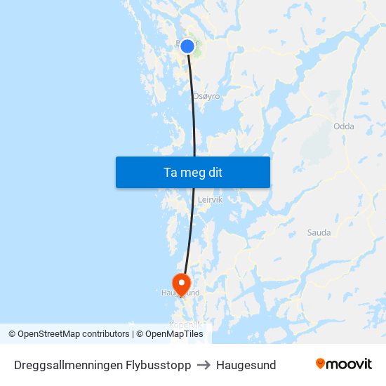 Dreggsallmenningen Flybusstopp to Haugesund map