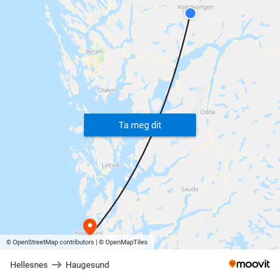 Hellesnes to Haugesund map
