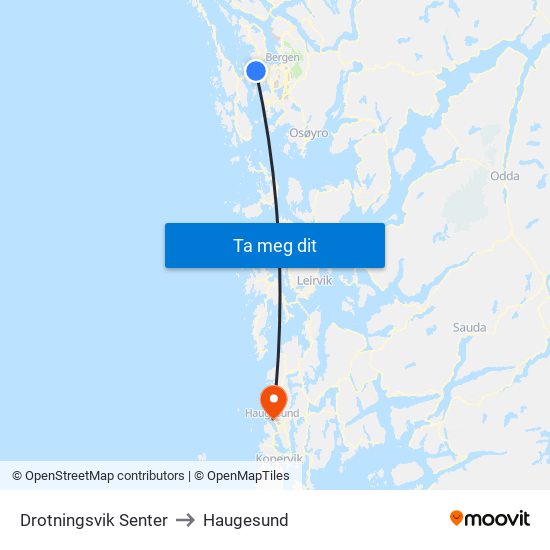 Drotningsvik Senter to Haugesund map