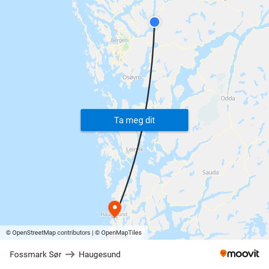 Fossmark Sør to Haugesund map