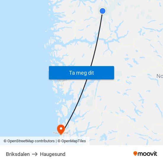 Briksdalen to Haugesund map