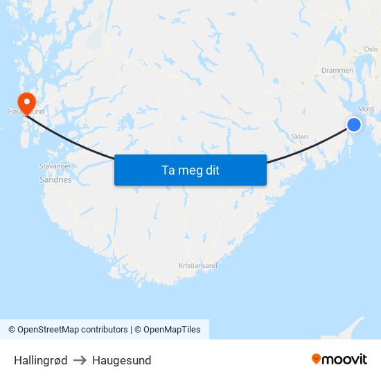 Hallingrød to Haugesund map