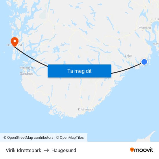 Virik Idrettspark to Haugesund map