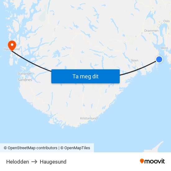 Helodden to Haugesund map