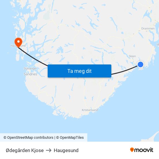 Ødegården Kjose to Haugesund map