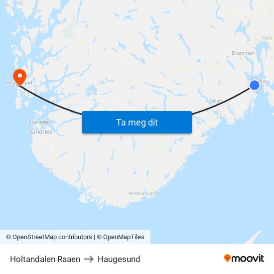 Holtandalen Raaen to Haugesund map