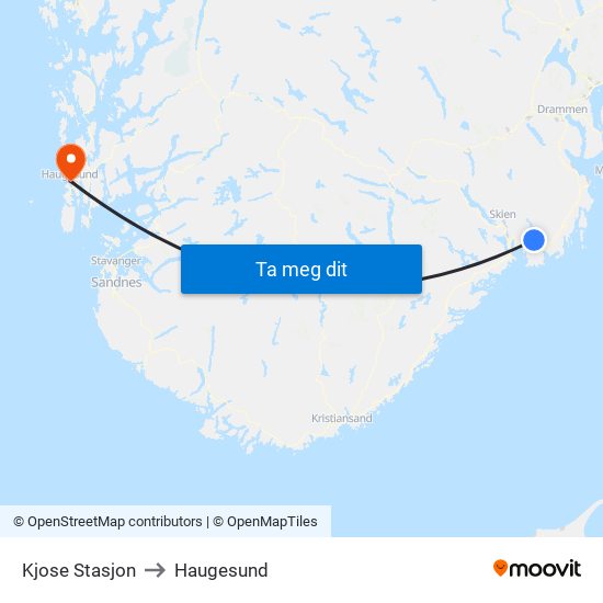 Kjose Stasjon to Haugesund map