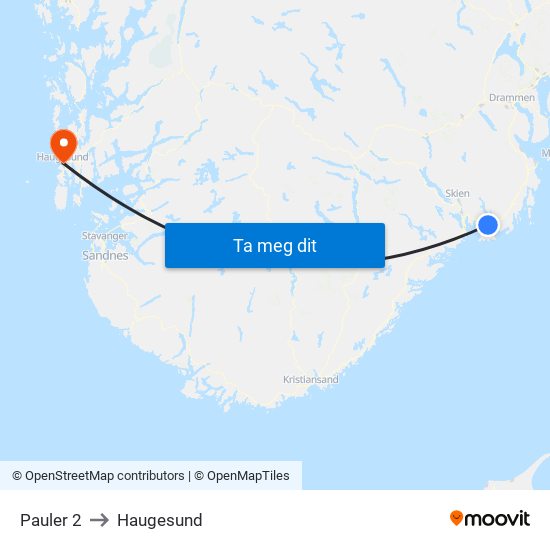 Pauler 2 to Haugesund map