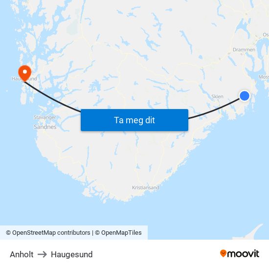 Anholt to Haugesund map