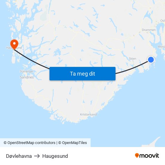 Døvlehavna to Haugesund map